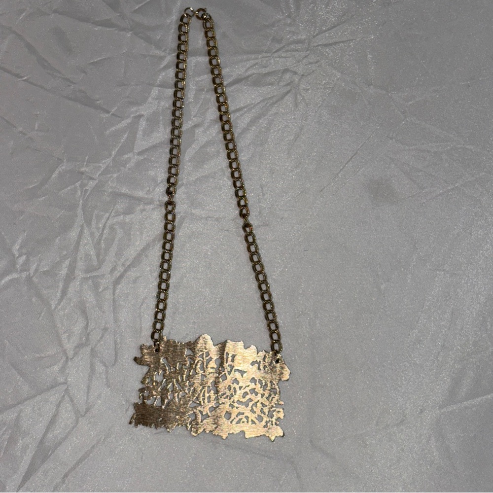 Brutalist Modernist Abstract Brass Pendant Necklace 60s–70s - Picture 2 of 10